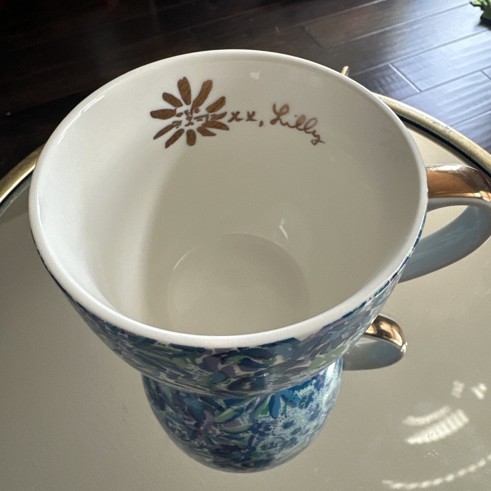 Lilly Pulitzer Ceramic Mug Abstract Blue Floral‎ Coffee Tea Cup.